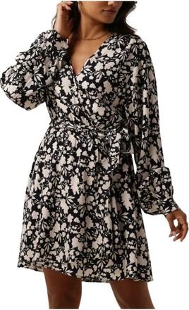 Another Label Kleedjes, Dames, Zwart, M, Polyester, Zwarte Bloemen Mini Jurk