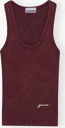 Ganni Red Tank Top in Burgundy Rib - Size XXS Organic Cotton