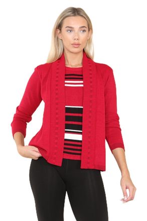 Generic WearAll Womens Fine Knitted Striped Jumper Open Front Long Sleeve Cardigan Twin Set, Casual Pull Over Thick Soft Warm Knitwear Crew Neck Stripy Sweate