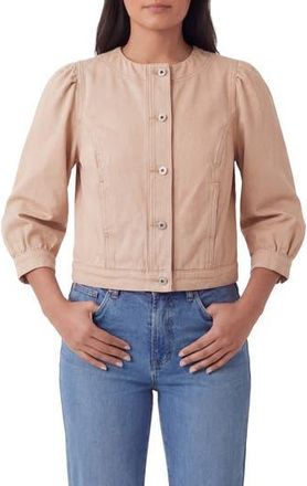 Kensie Collarless Crop Denim Jacket in Neutral Pink at Nordstrom Rack, Size X-Large