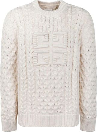 Givenchy Cream 4G Woven Knit Sweater - Heren - Ronde hals truien - Wit - L - Katoen - Truien & Vesten