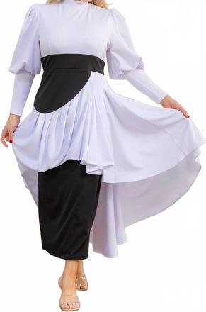 Karen Kane Two Tone Long Sleeve Maxi Dress In White/black