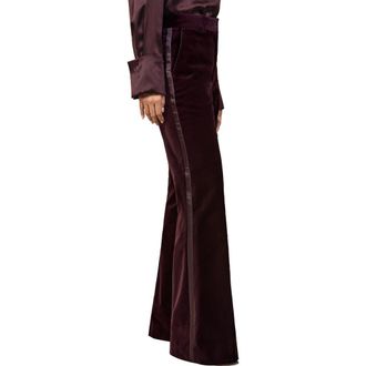 Reiss Elia Satin Stripe Velvet Flare Pants in Burgundy at Nordstrom, Size 10 Us