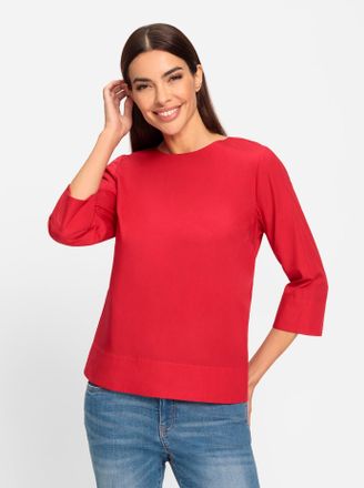 Heine Schlupfbluse HEINE, Damen, Gr. 34, rot, 100% Baumwolle, unifarben, Rundhals, Blusen Schlupfbluse