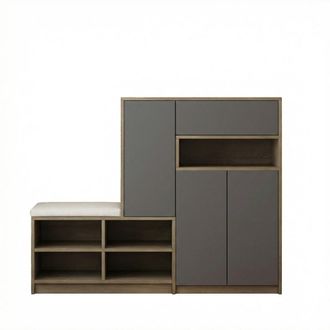 Urban Meuble Zapatero multifuncional gris y banco con estantes