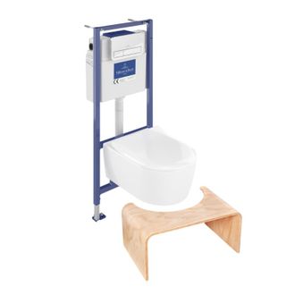 Villeroy & Boch Pack Inodoro Suspendido Sin Reborde Villeroy Et Boch Avento + Estructura De Soporte Viconnect Pro + Asiento Con Cierre Suave + Placa Cromada + Taburet