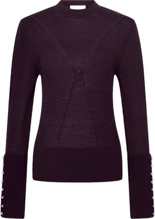 Paco Rabanne V-shaped Pointelle Crew Neck Jumper - female - Rabanne - Round-neck Knitwear - Purple - XS - Knitwear