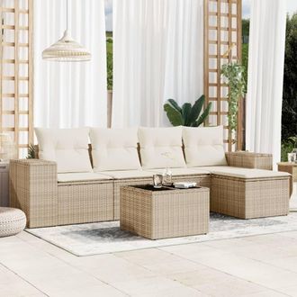 vidaXL Juego De Sof&aacute;s Jard&iacute;n Con Cojines 6 Pzas Rat&aacute;n Sint&eacute;tico Beige Vidaxl