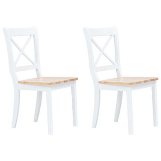 vidaXL Vidaxl - Sillas Comedor 2 Uds Madera Maciza Caucho Blanco Y Madera Claro