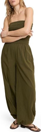 Nobody's Child Carly Strapless Cotton Jumpsuit in Green at Nordstrom, Size 10