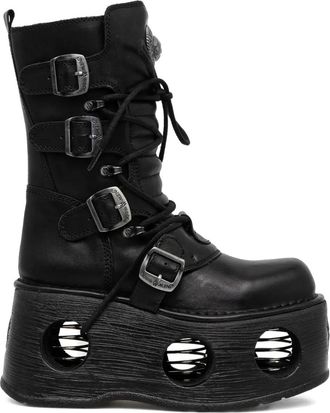 New Rock Stivali con fibbia e plateau 100mm - Nero
