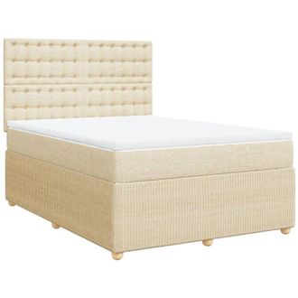 vidaXL Cama Box Spring Con Colch&oacute;n Tela Color Crema 140x200 Cm Vidaxl