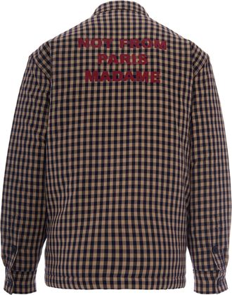 Dr&ocirc;le de Monsieur Mens Overshirt Slogan Check Beige Cotton Jacket