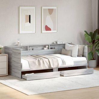 vidaXL Sof&aacute; Cama Con Cajones Sin Colch&oacute;n Gris Sonoma 75x190 Cm Vidaxl