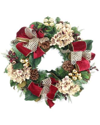 Creative Displays Inc. Handcrafted 26In Holiday Wreath With Hydrangeas & Bows
