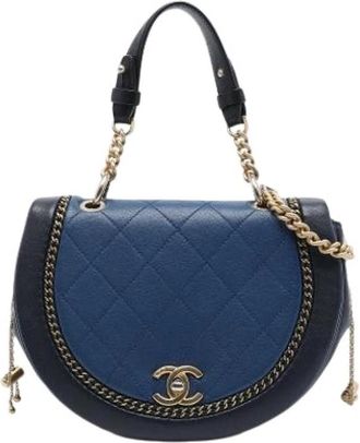 Chanel Pre-owned Vintage Satchel - Dames - Vintage Schoudertas - Blauw - ONE Size - Leer - Vintage