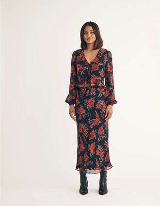 Nobody's Child Womens Lotus Maxi Floral Patterned A-Line Skirt - Brown - Size: 14/30in