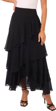 Vince Camuto Tiered Ruffle Maxi Skirt in Rich Black at Nordstrom, Size 2