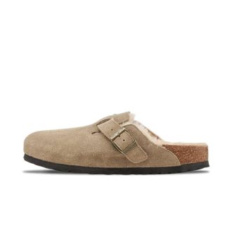 Birkenstock Boston Shearling Su&egrave;de Leer Smalle Pasvorm - Dames - Slip ons - Beige - 37 EU - Leer - Schoenen