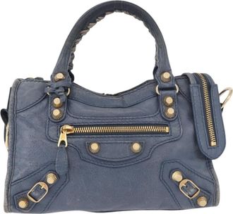 Balenciaga City Giant Studs Leather Blue Leather Handbag (Pre-Owned)