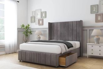 Comfort Beds Grace Naples Divan Base 2 Drawers - 54 Wingback-Footboard in Grey | Size: Double