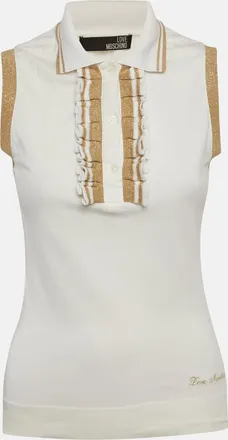 Love Moschino White Jersey Ruffled Sleeveless T-Shirt