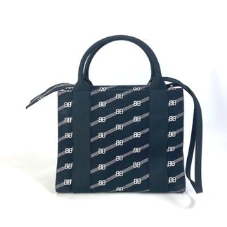 Balenciaga Black White Canvas Handbag Tote Bag (Pre-Owned)
