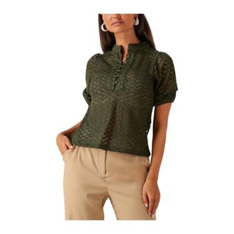 Minus Overhemden, Dames, Groen, S, Wol, Groene Blouse met Halve Mouwen voor Vrouwen