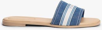 Tommy Hilfiger Womens Webbing Logo Denim Slide Sandal - Navy - US 6.5 / EU 37