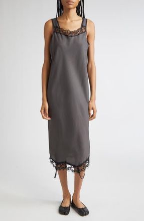 Maison Margiela Convertible Lace Trim Satin Midi Dress in Anthracite at Nordstrom, Size 10 Us