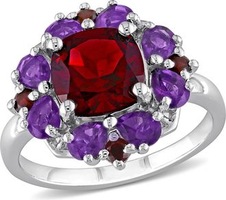 Mimi & Max 4 2/5ct TGW Garnet and African Amethyst Quatrefoil Floral Ring in Sterling Silver