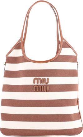 Miu Miu Ivy Hobo Bag Striped Canvas Tall tote bag - Marrone