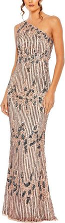 Mac Duggal Beaded Mesh One Shoulder Column Gown