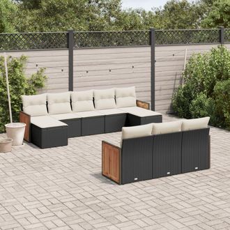 vidaXL Set De Sof&aacute;s De Jard&iacute;n 10 Pzas Cojines Rat&aacute;n Sint&eacute;tico Negro Vidaxl