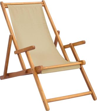 vidaXL Silla De Playa Beige Madera De Teca Maciza Vidaxl
