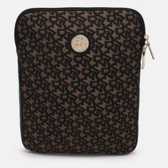 DKNY Dkny Brown/black Canvas And Leather Pouch Clutch