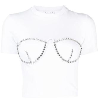 Area White Crystal-Embellished Cropped T-Shirt Size XS