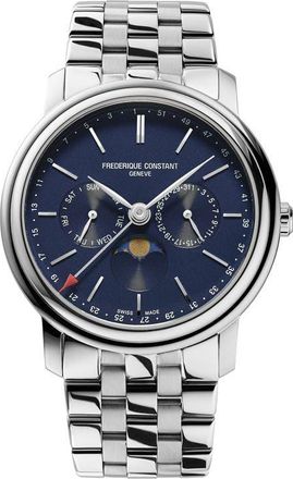 Frederique Constant Classic Business Timer Leather Strap Watch, 40mm in Silver-Tone at Nordstrom