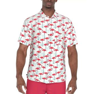 PGA TOUR Polo Shirt Mens White Flamingo Stretch Regular Fit Golf FTS1633