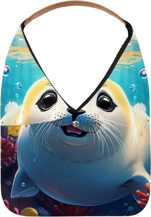 Generic Lovely Harp Seal Swims Underwater Reusable Lightweight Grocery Bags - Foldable Into Compact Pouch, Washable & Sturdy, Multipurpose for Shopping and Tr