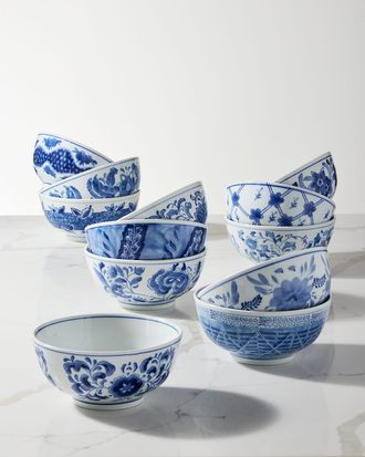 Neiman Marcus Set of 12 Assorted Blue & White Cereal Bowls
