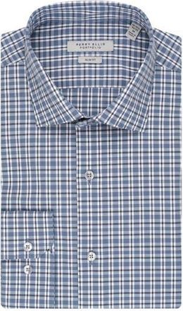 Perry Ellis Slim Fit Plaid Dress Shirt in Denim at Nordstrom Rack, Size 15 - 34/35
