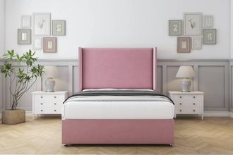 Comfort Beds Madrid Plush Divan Base No Drawers - 54 Wingback in Pink | Size: Small Single