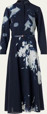 Akris Wildflower-Print Silk Wool Voile Midi Dress