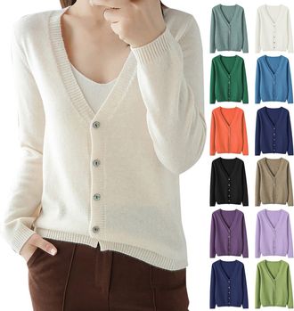 Generic Long Sleeve Cardigans for Women UK, Womens Cashmere Cardigan v Neck Wool Cardigans Sweater Long Sleeve Cropped Knitwear Ladies Pullover Plain Jumpers 