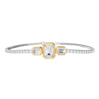 Diamond2Deal 14k Two-tone Gold 5 Radiant Cut Lab Grown Diamond Tennis Bracelet 7 VVS-VS, E-F