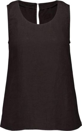 120% Lino Zwarte Mouwloze Linnen Top - Dames - Tops zonder mouwen - Zwart - XL - Linnen - Tops