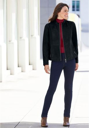 Jessica London Suede Zip Front Jacket in Black at Nordstrom, Size 30