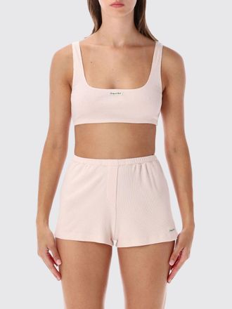 Sporty & Rich Top cropped slim fit in cotone stretch con scollo quadrato