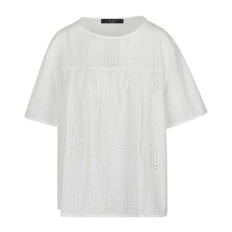 Max Mara Blouses, female, White, Size: M Cotton Blouse with Round Neck